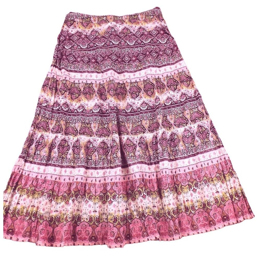 Emma James Womens Skirt Tiered Pink Boho Vintage Style Geometric Size 12  JH1044